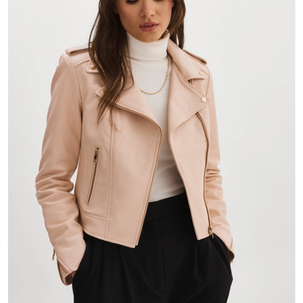 Nwt Lamarque Donna Gold Leather Jacket In Ballet Pink